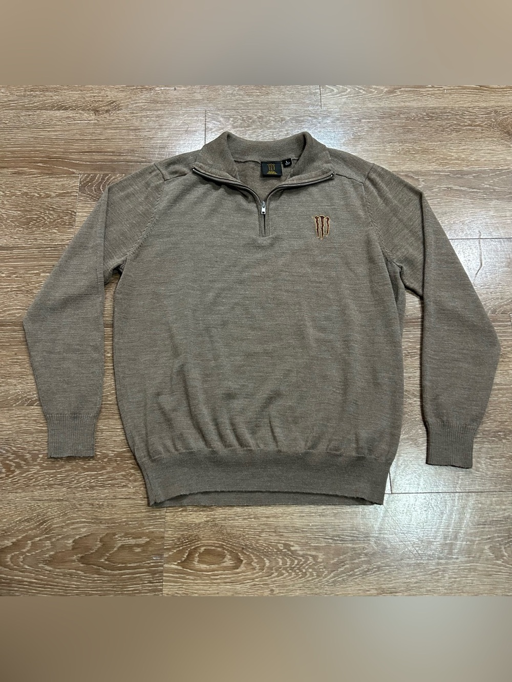 Monster Energy Java 1/4 Zip Sweater Men’s Large Brown Merino Wool Blend
